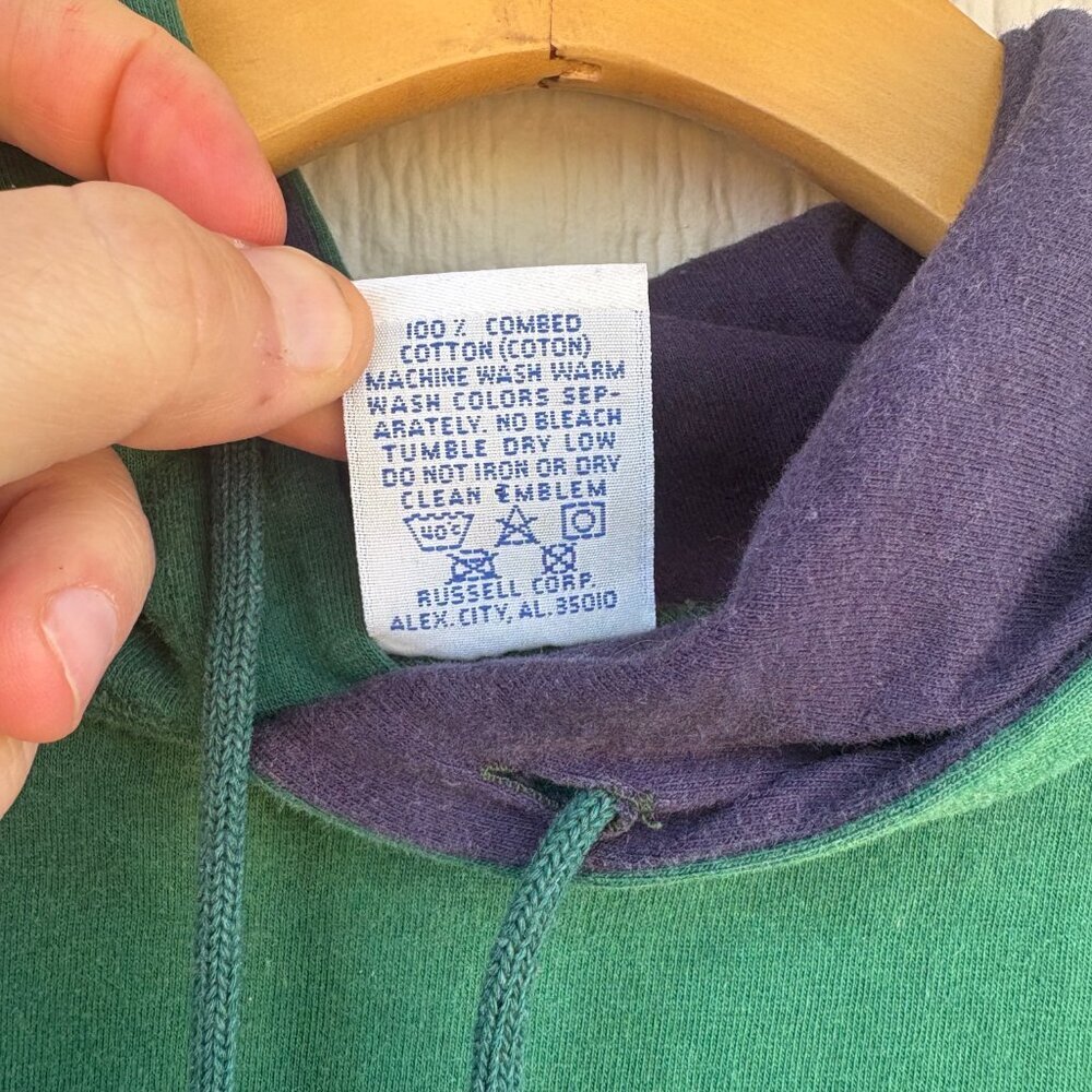 Vintage Russell Athletic Short Sleeve Hoodie Men's XL Blue Green Colorblock 90s - Picture 3 of 8